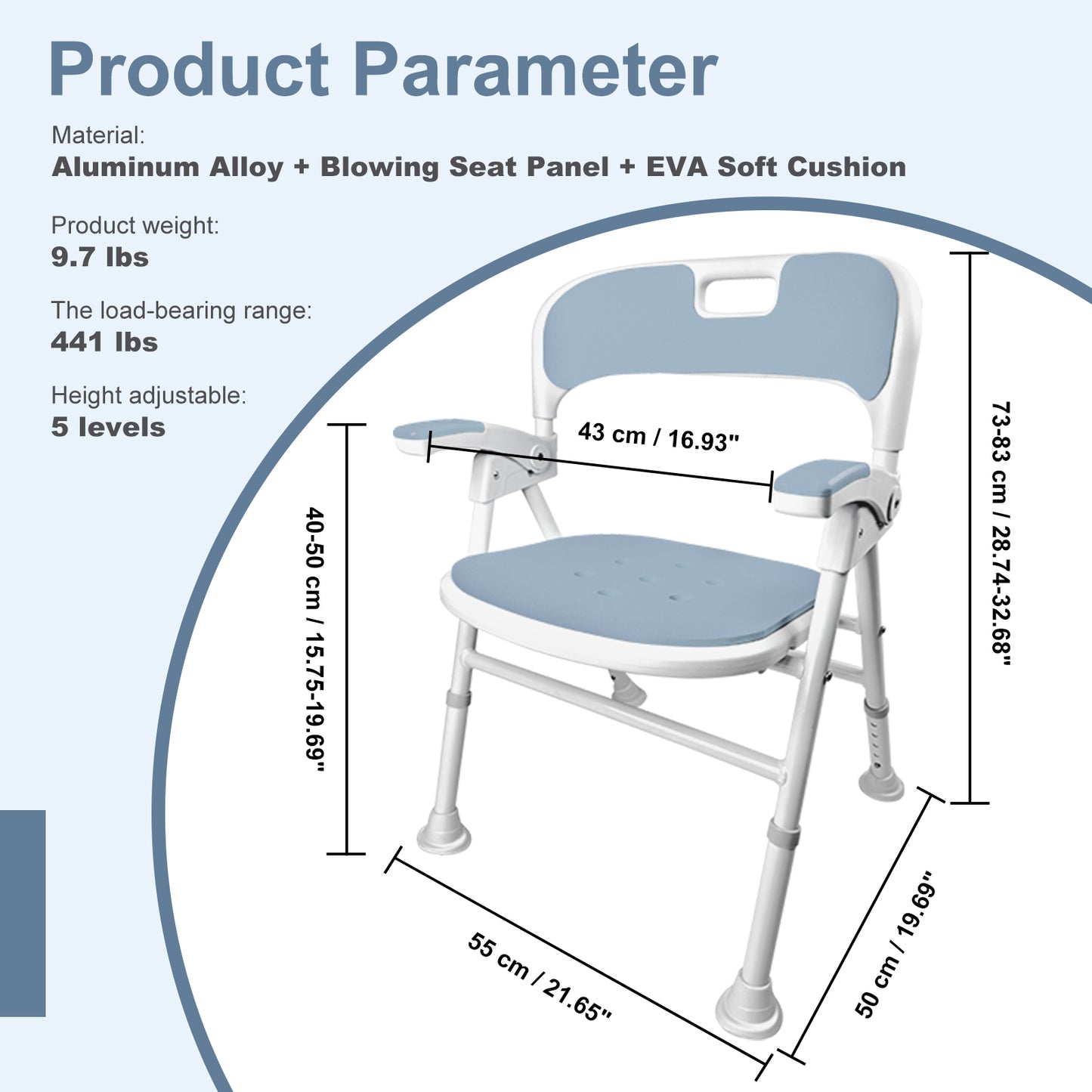 Instant-Fold Shower Chair w/ Adjustable Height & EVA Cushion