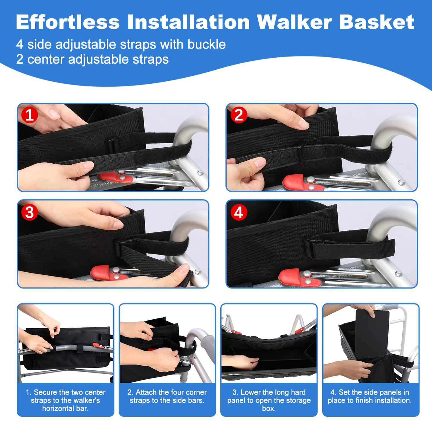 Walker Basket with Cup Holder, Foldable No-Tip Storage Bag