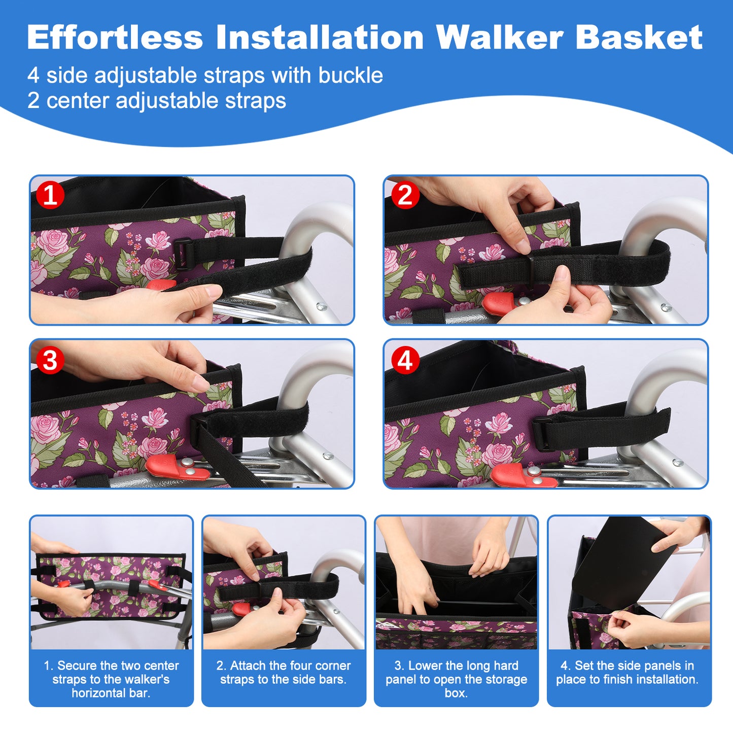 Walker Basket with Cup Holder, Foldable No-Tip Storage Bag