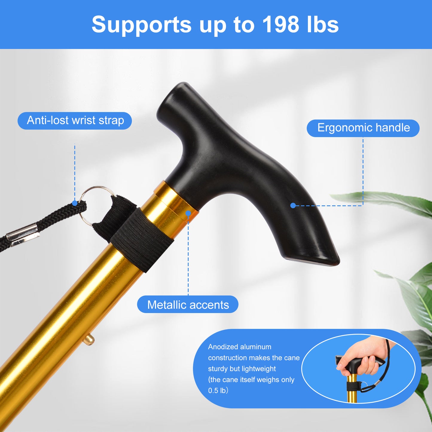 5-Level Adjustable Height Walking Stick Folding Cane