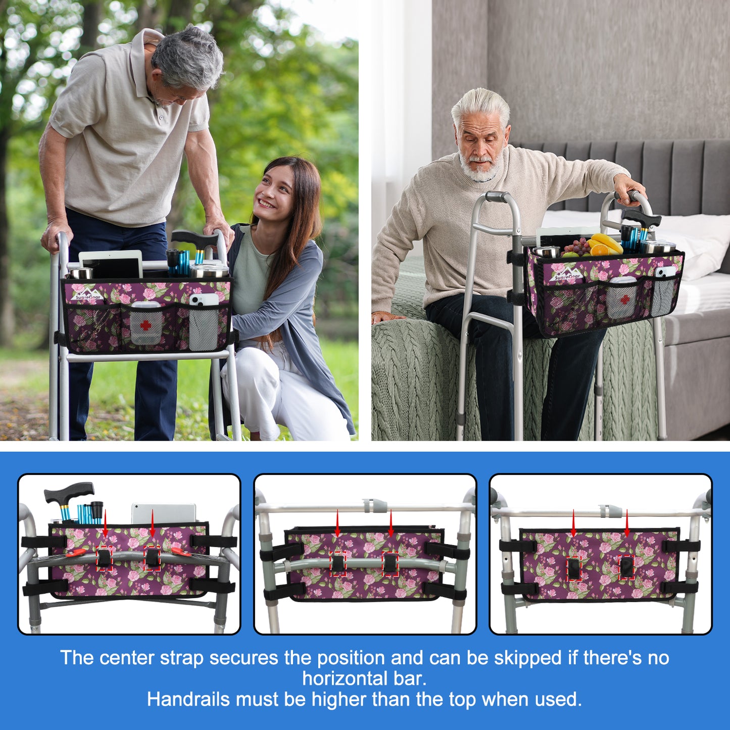 Walker Basket with Cup Holder, Foldable No-Tip Storage Bag