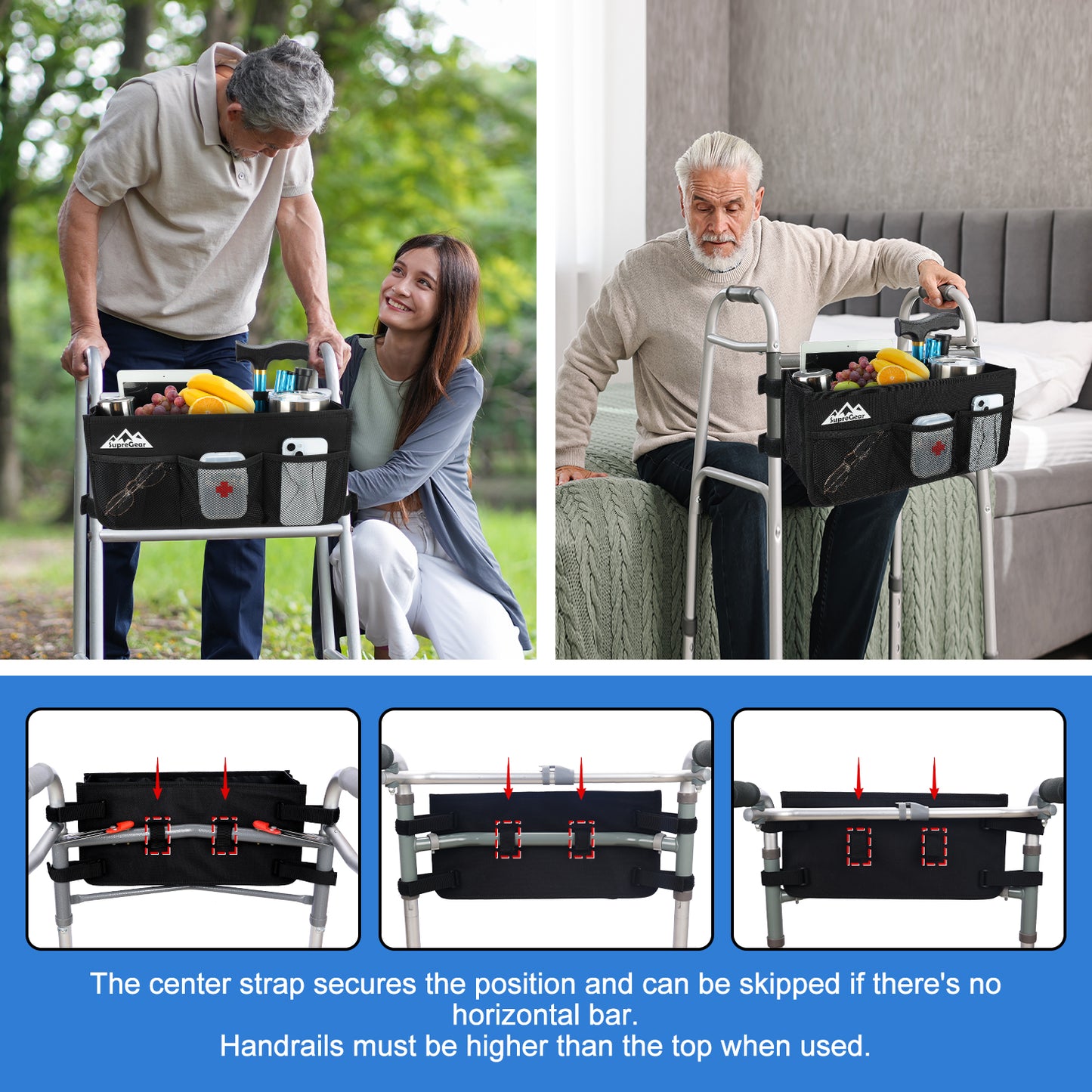 Walker Basket with Cup Holder, Foldable No-Tip Storage Bag
