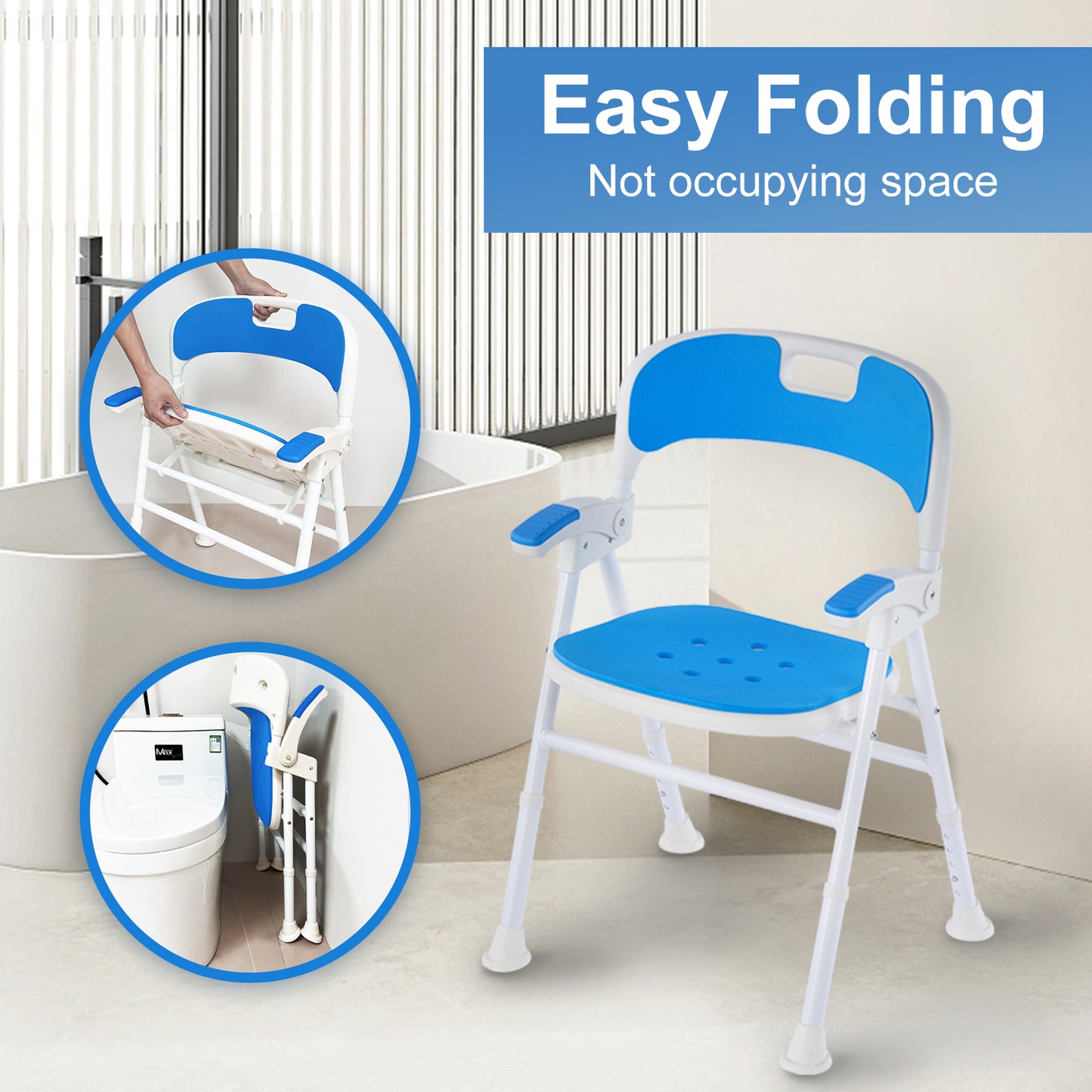 Instant-Fold Shower Chair w/ Adjustable Height & EVA Cushion