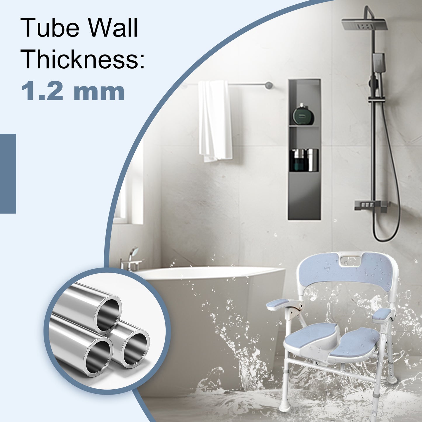 Instant-Fold Shower Chair w/ Adjustable Height & EVA Cushion