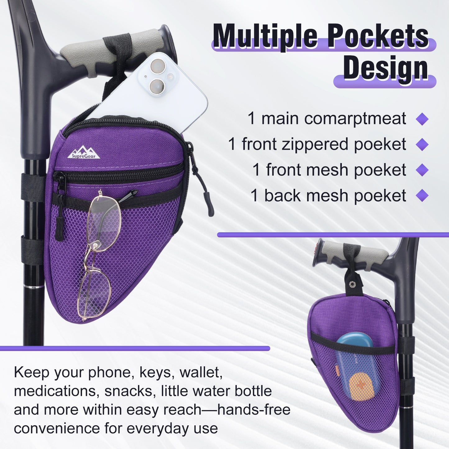 Forearm Crutch Bag – Lightweight Water-Resistant Pouch with Cup Holder