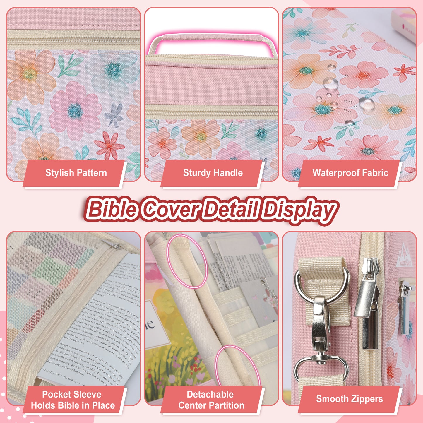 Canvas Bible Cover with Removable Divider and Pockets