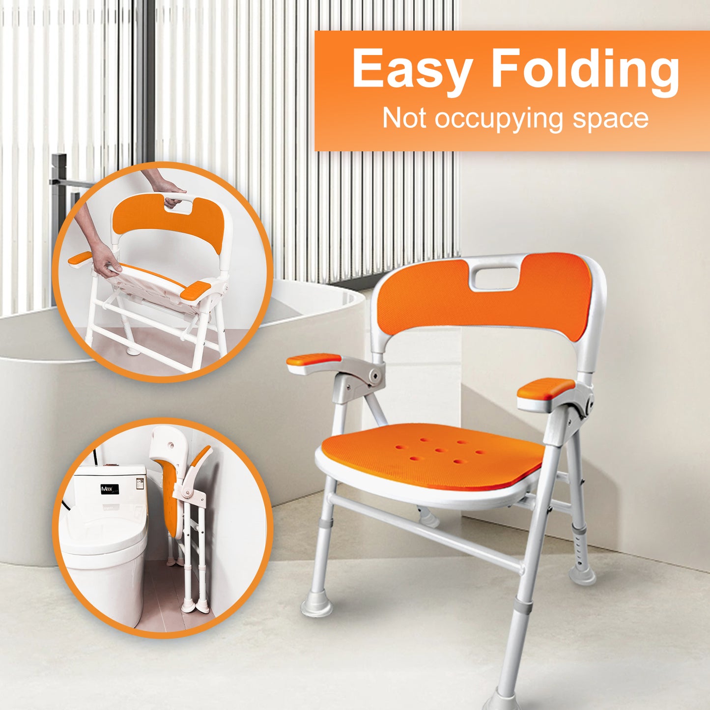 Instant-Fold Shower Chair w/ Adjustable Height & EVA Cushion