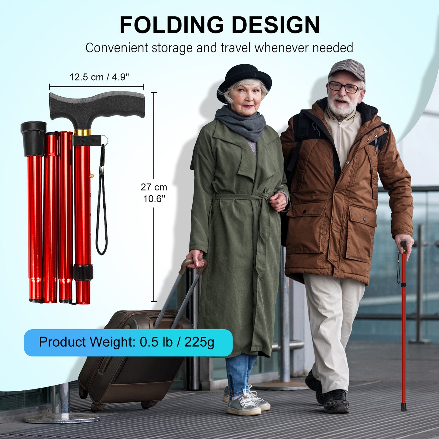 5-Level Folding Cane with T Handle