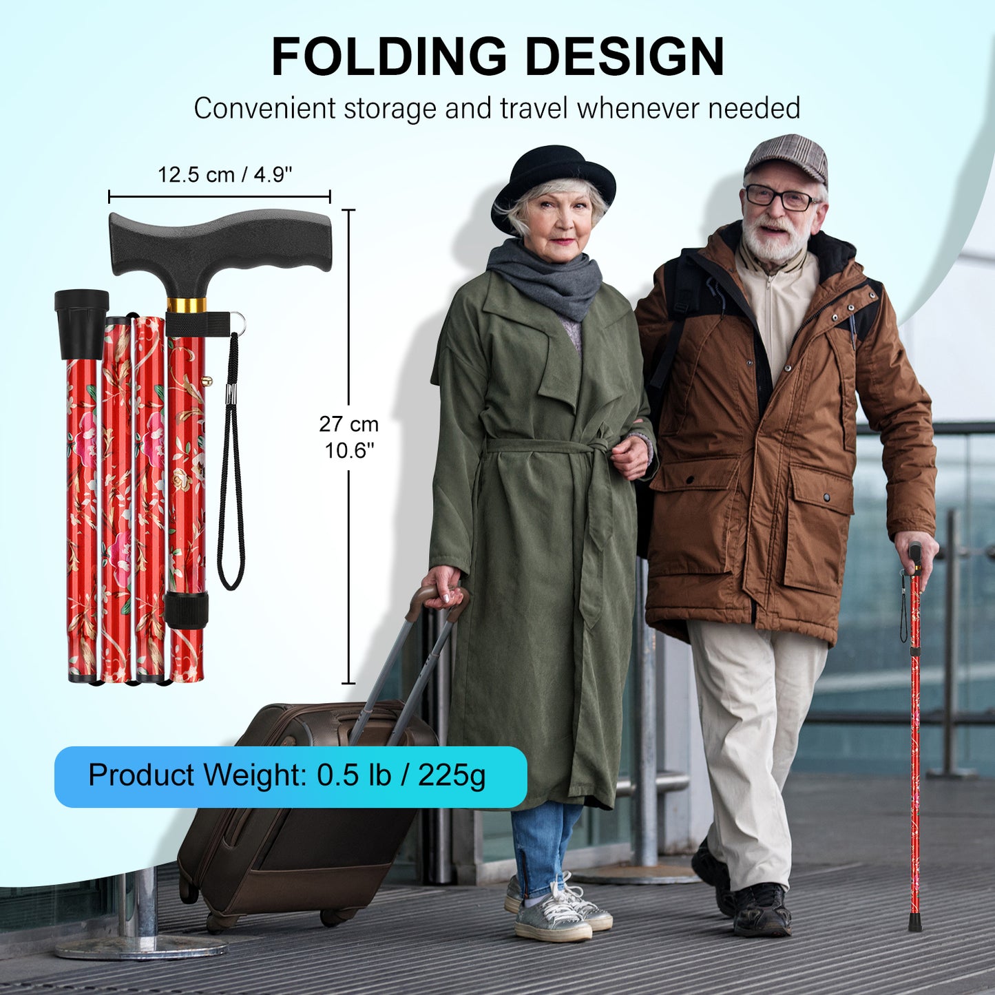 5-Level Folding Cane with T Handle