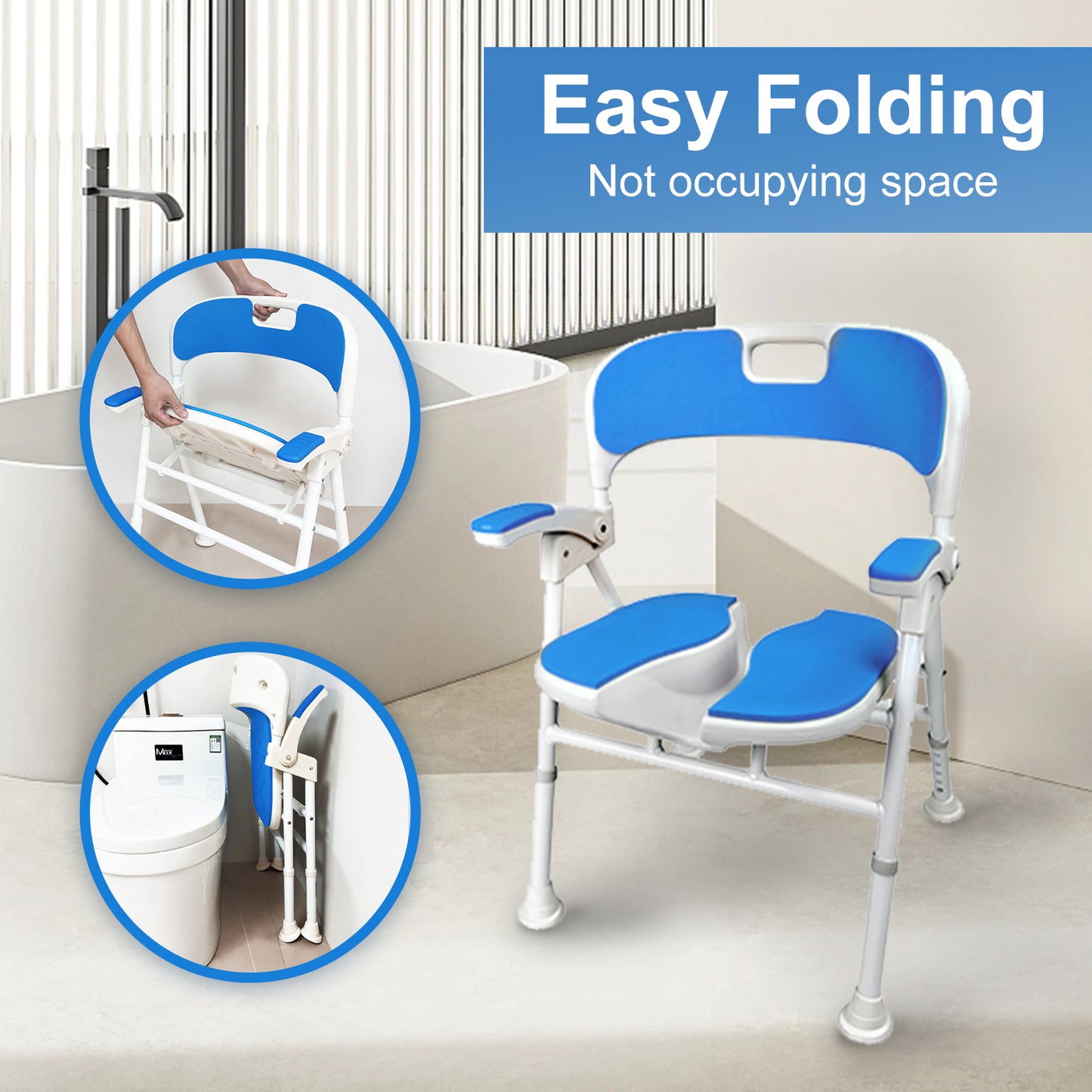 Instant-Fold Shower Chair w/ Adjustable Height & EVA Cushion