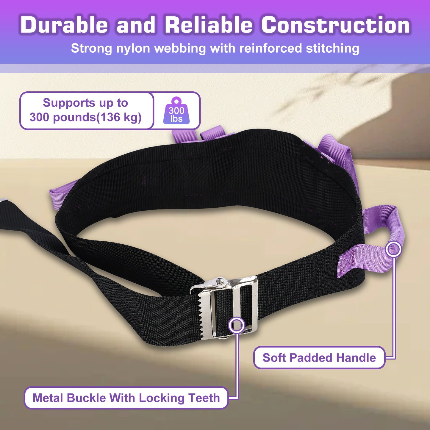 Gait Belt for Transfer Assistance, 4-Inch Strap, Supports Up to 300 lbs