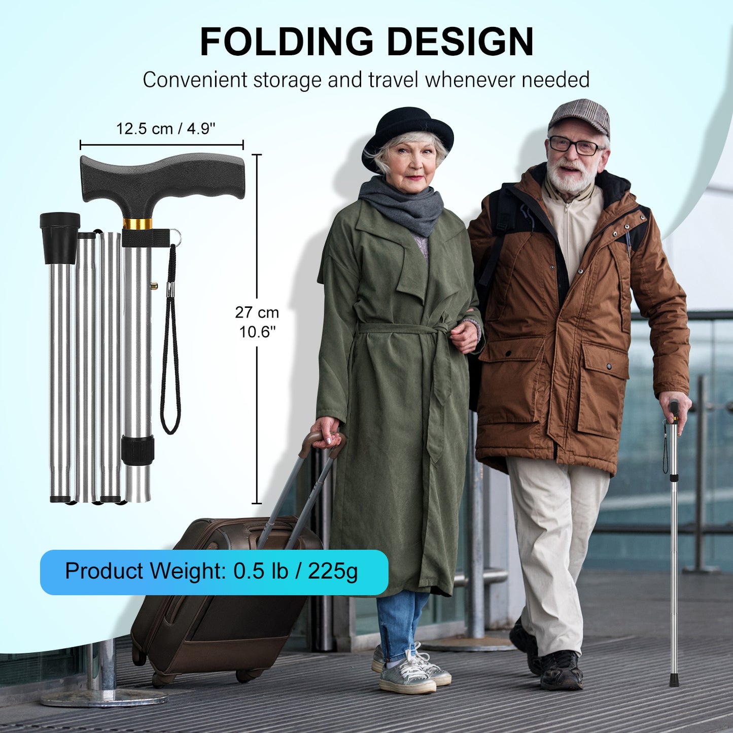 5-Level Folding Cane with T Handle