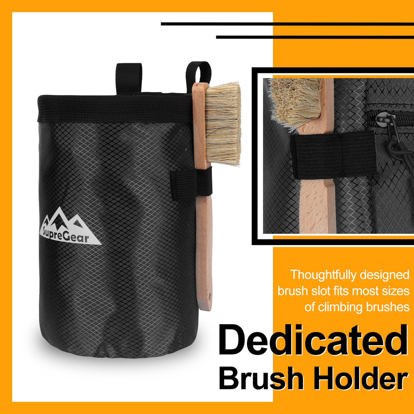 Rock Climbing Chalk Bag, Large Drawstring Pouch with Zipper Pocket and Brush Holder