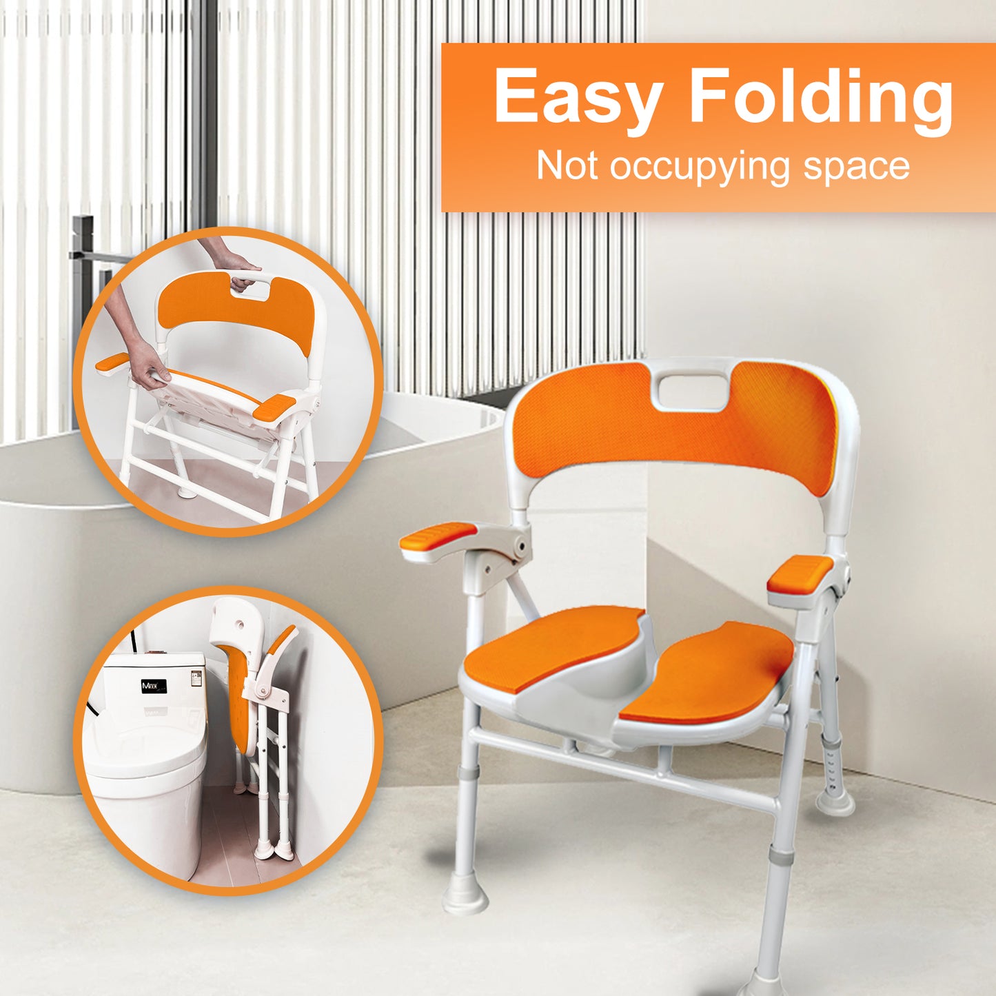 Instant-Fold Shower Chair w/ Adjustable Height & EVA Cushion