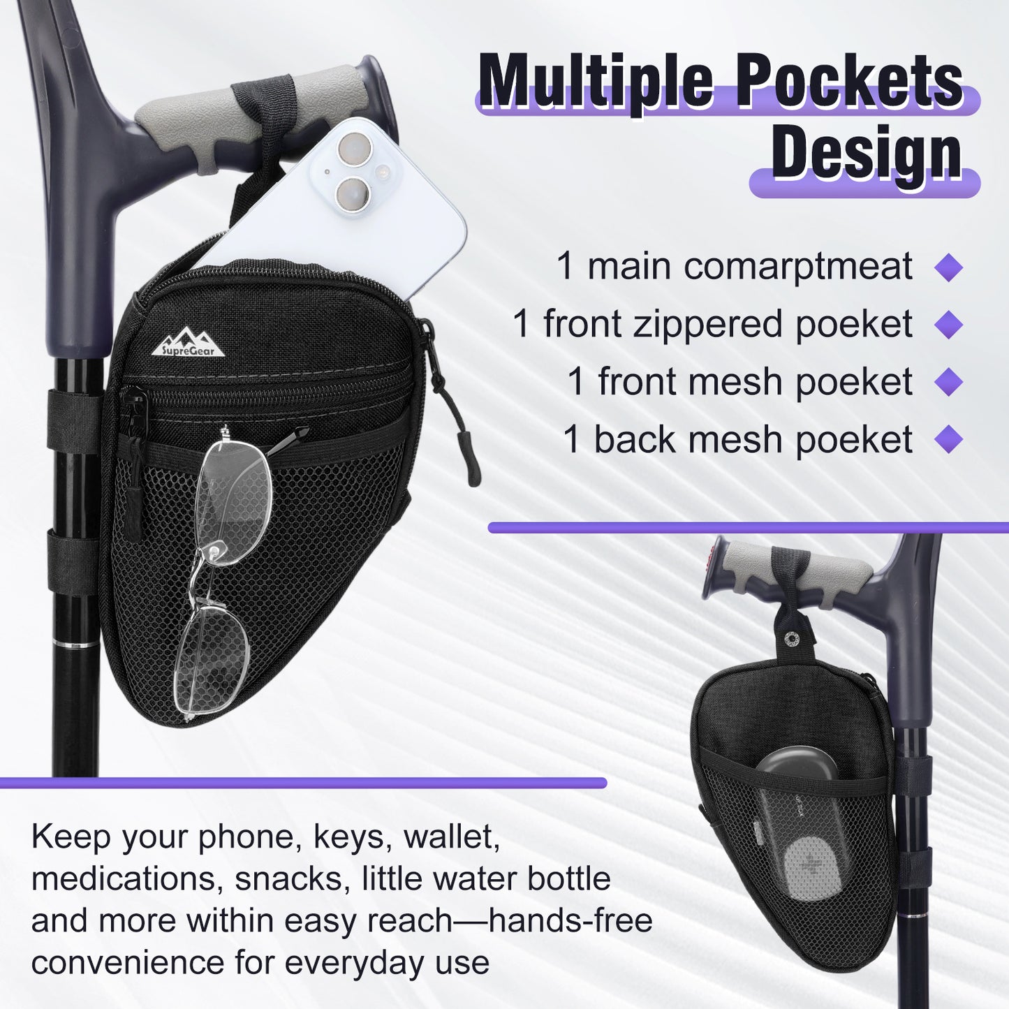 Forearm Crutch Bag – Lightweight Water-Resistant Pouch with Cup Holder