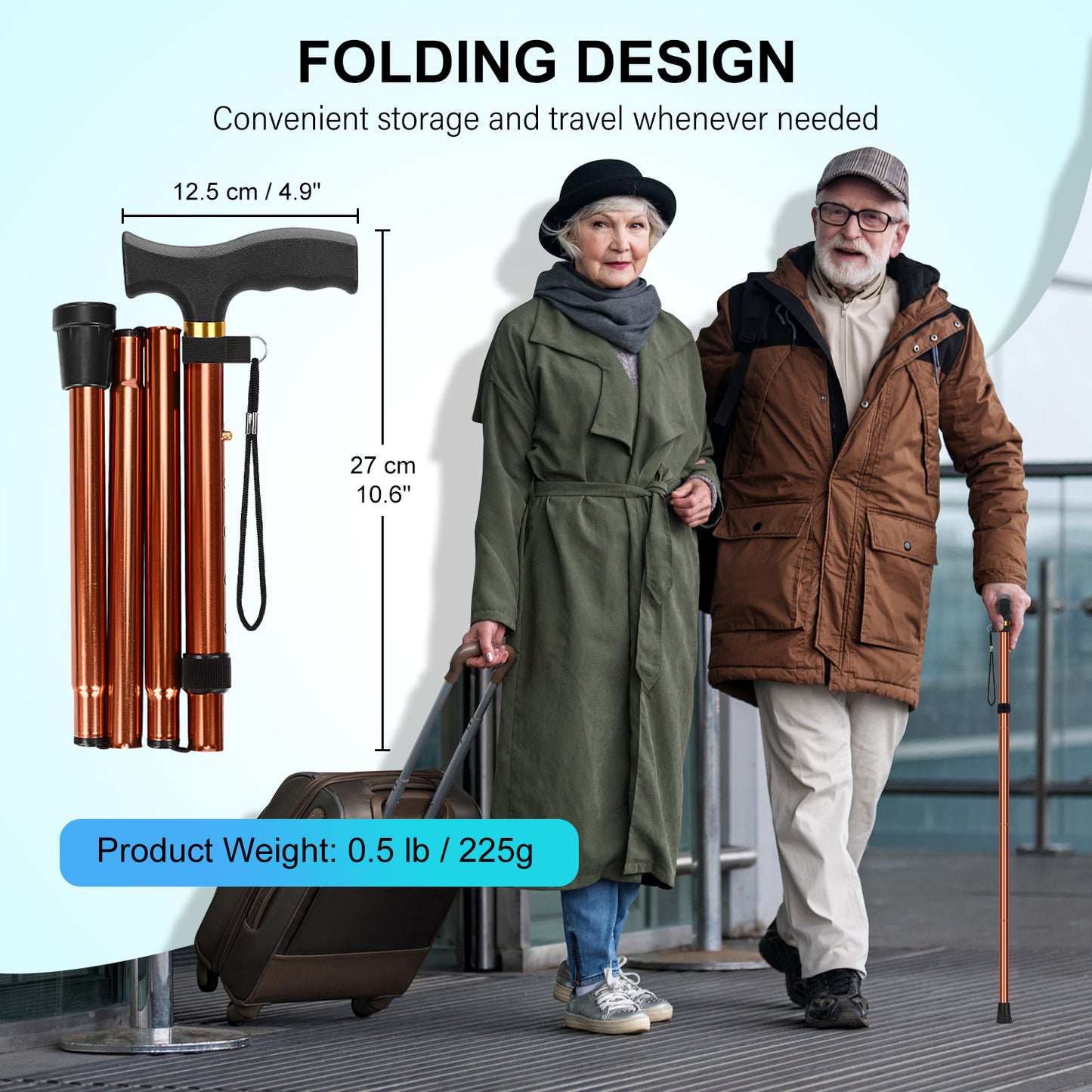 5-Level Folding Cane with T Handle