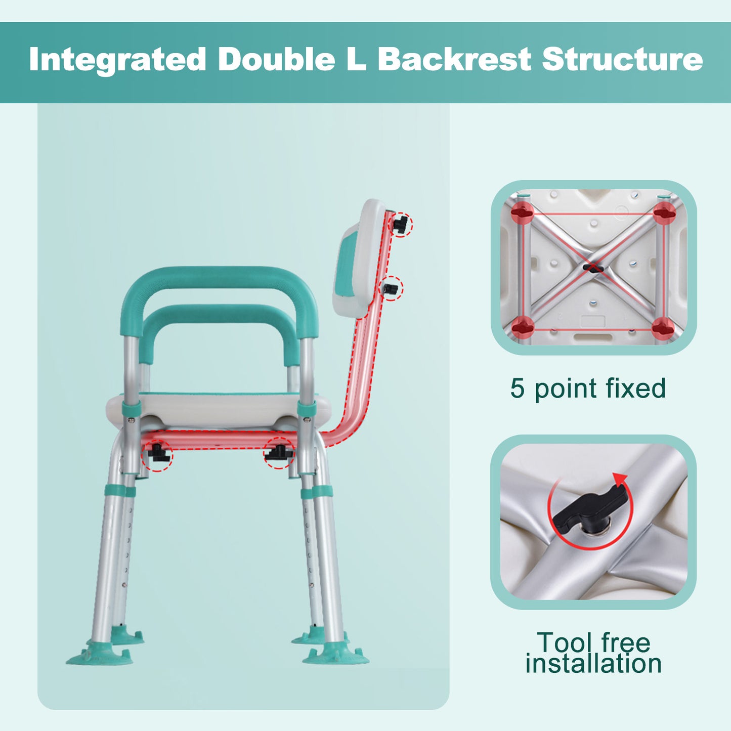 Folding Shower Chair (Backrest and Padded Armrests included)