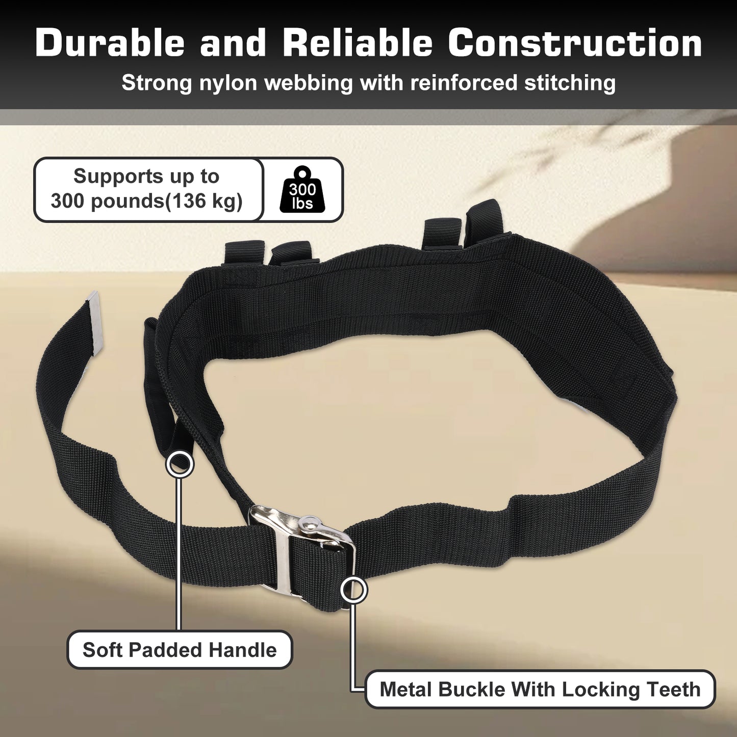 Gait Belt for Transfer Assistance, 4-Inch Strap, Supports Up to 300 lbs