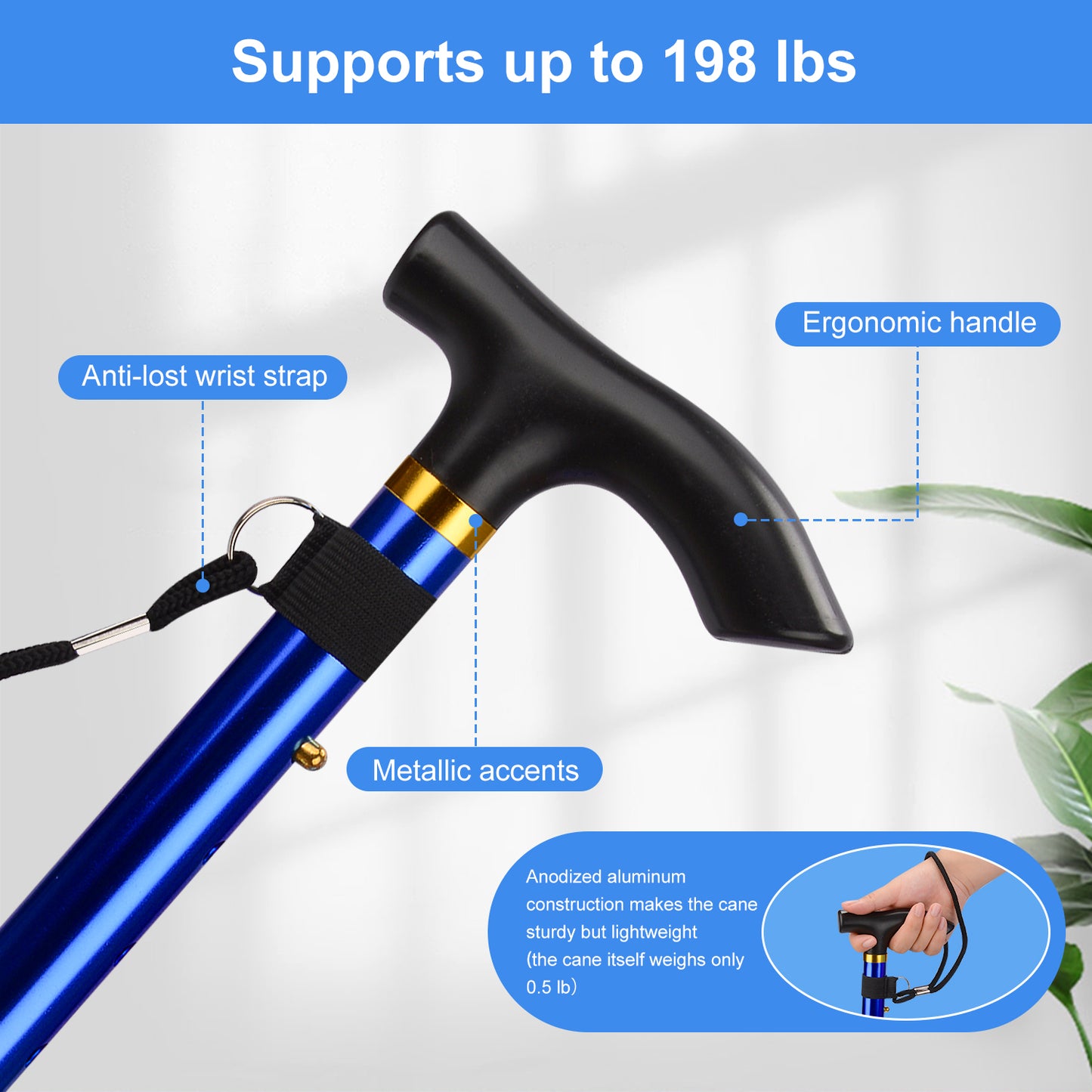 5-Level Adjustable Height Walking Stick Folding Cane