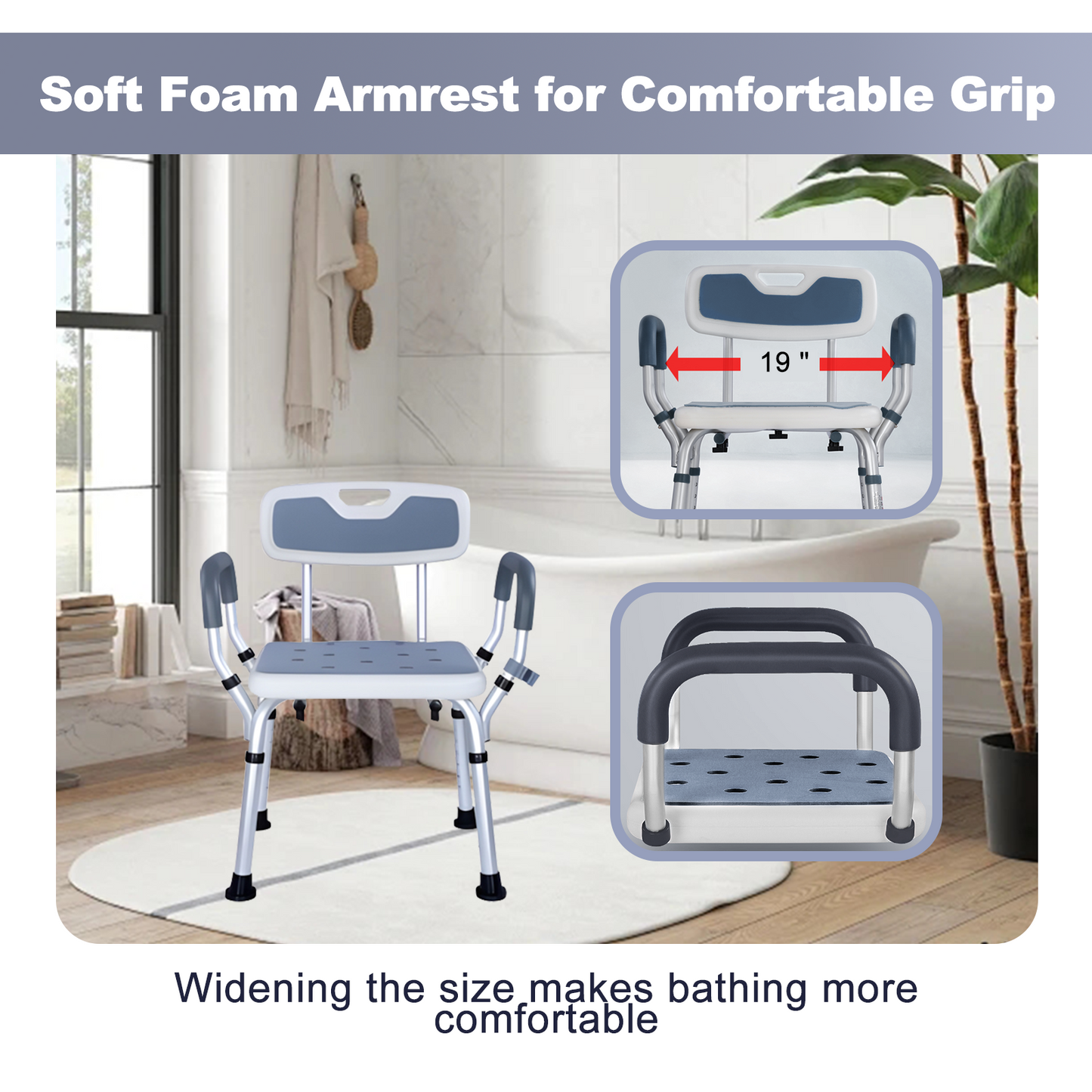 Folding Shower Chair (Backrest and Padded Armrests included)
