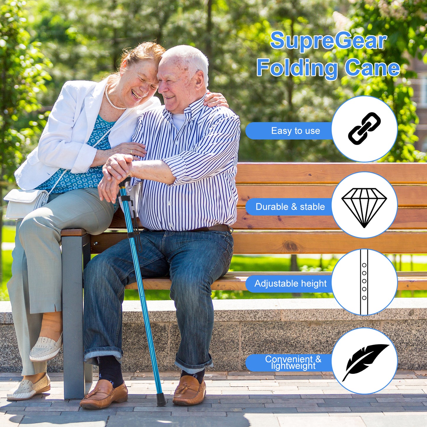 5-Level Adjustable Height Walking Stick Folding Cane