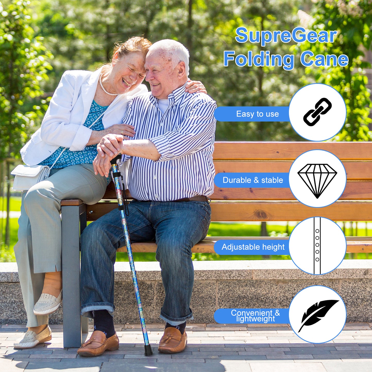 5-Level Adjustable Height Walking Stick Folding Cane