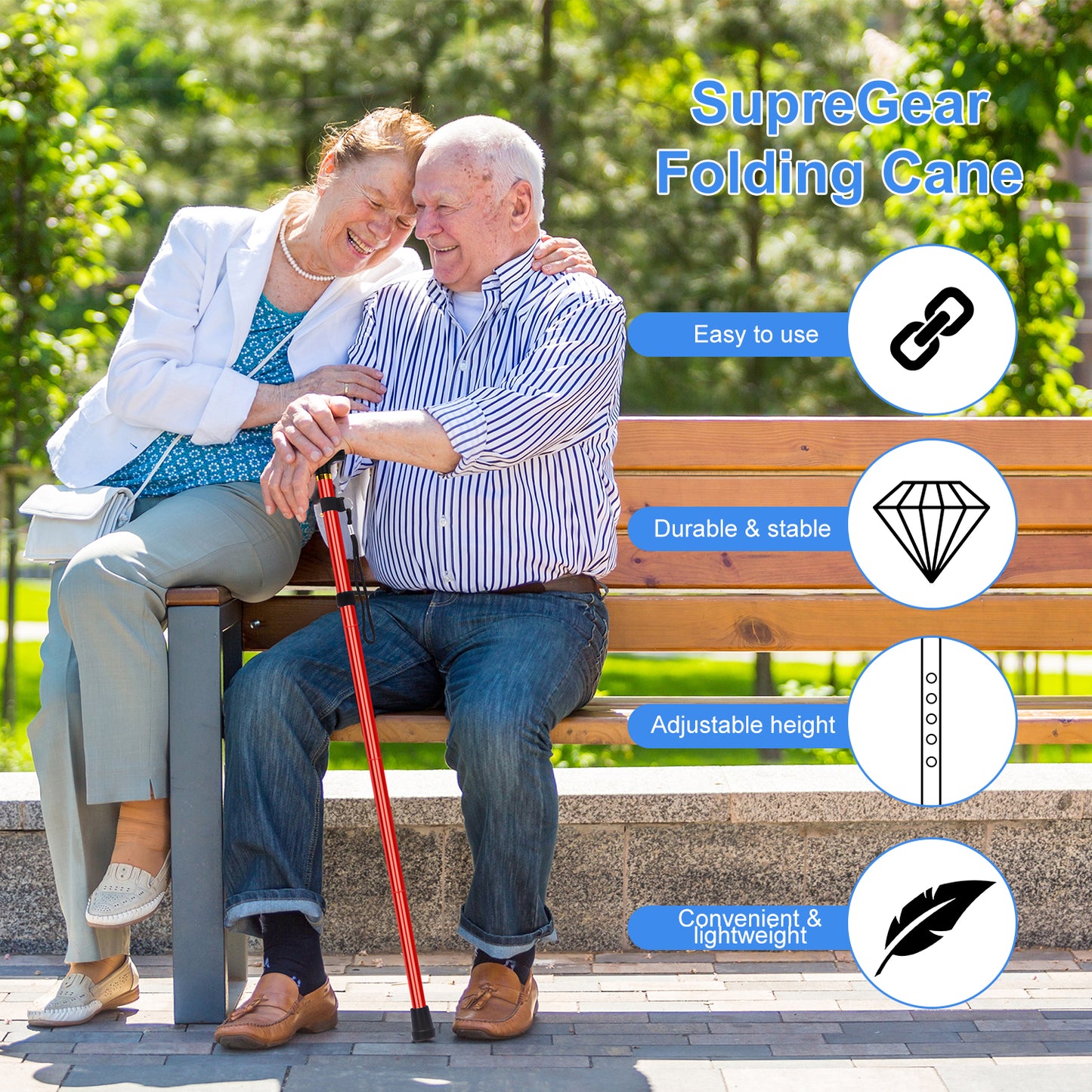 5-Level Adjustable Height Walking Stick Folding Cane