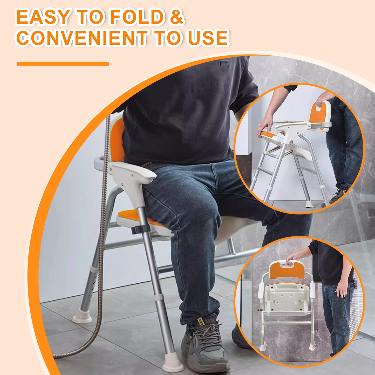 Quick-Fold Shower Chair w/ Anti-Slip Seats