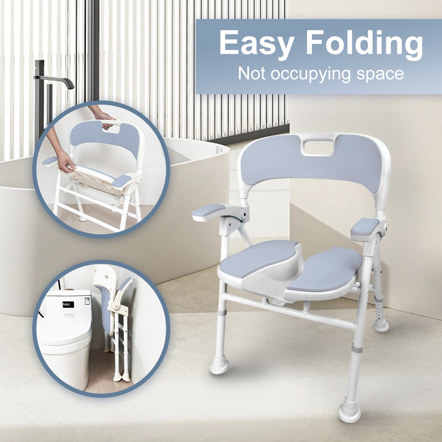 Instant-Fold Shower Chair w/ Adjustable Height & EVA Cushion