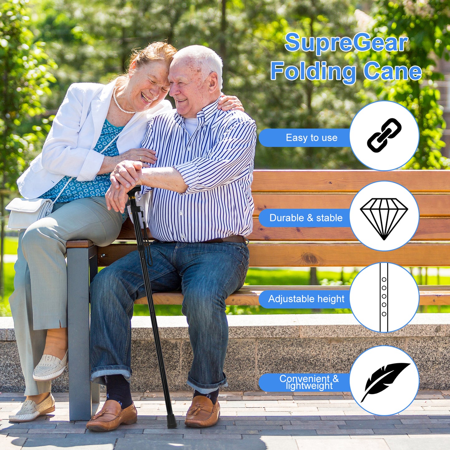 5-Level Adjustable Height Walking Stick Folding Cane