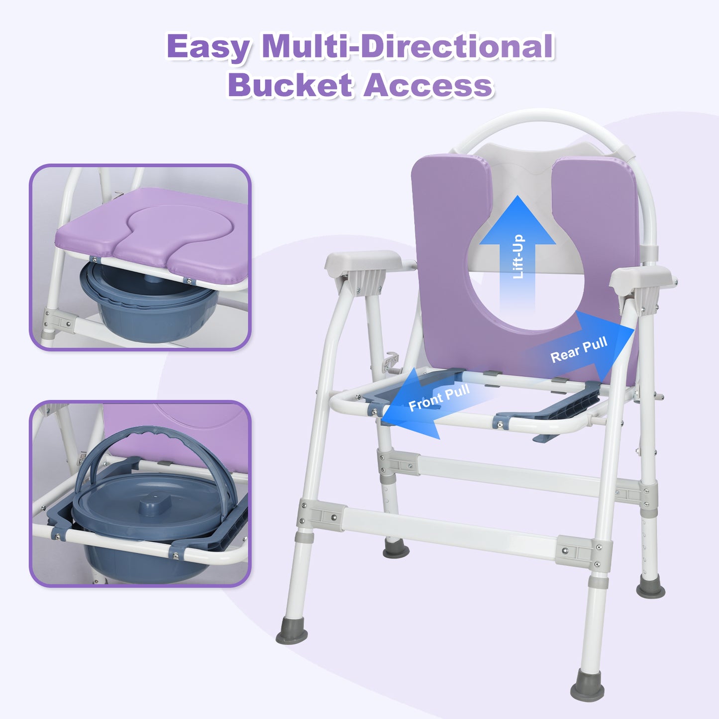 Aluminum Adjustable Folding Commode Chair, 330 lbs Capacity, Removable Bucket