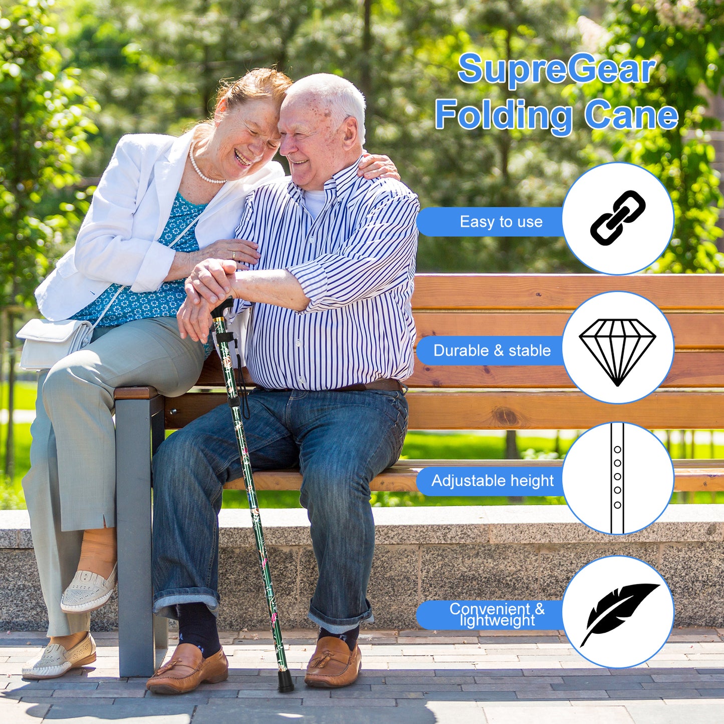 5-Level Adjustable Height Walking Stick Folding Cane