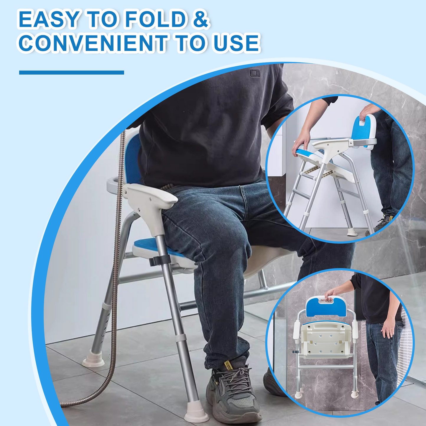 Quick-Fold Shower Chair w/ Anti-Slip Seats