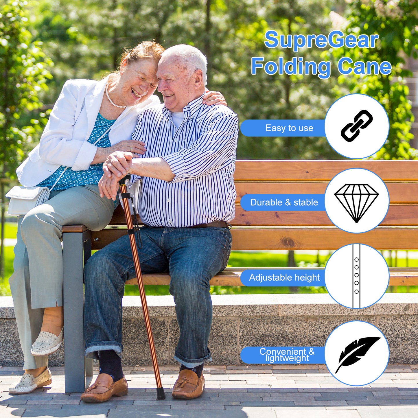5-Level Adjustable Height Walking Stick Folding Cane
