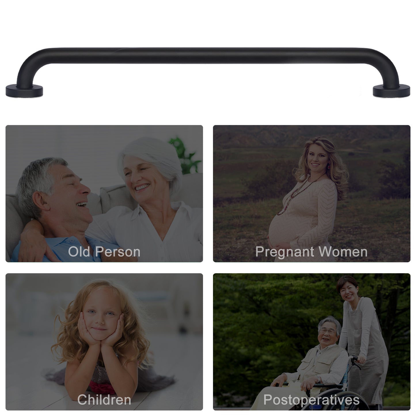 Non-Slip Black Bathroom Safety Grab Bar