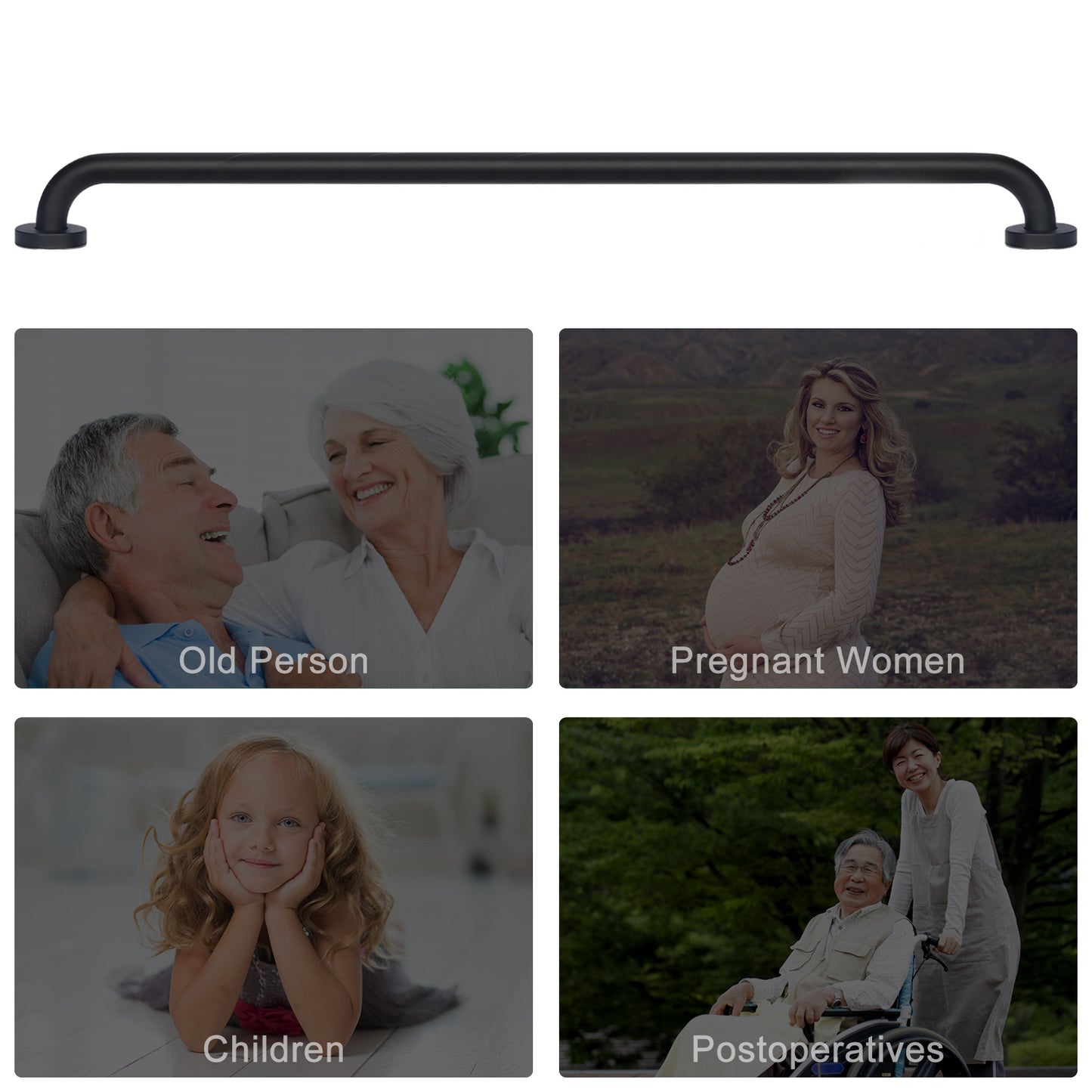 Non-Slip Black Bathroom Safety Grab Bar