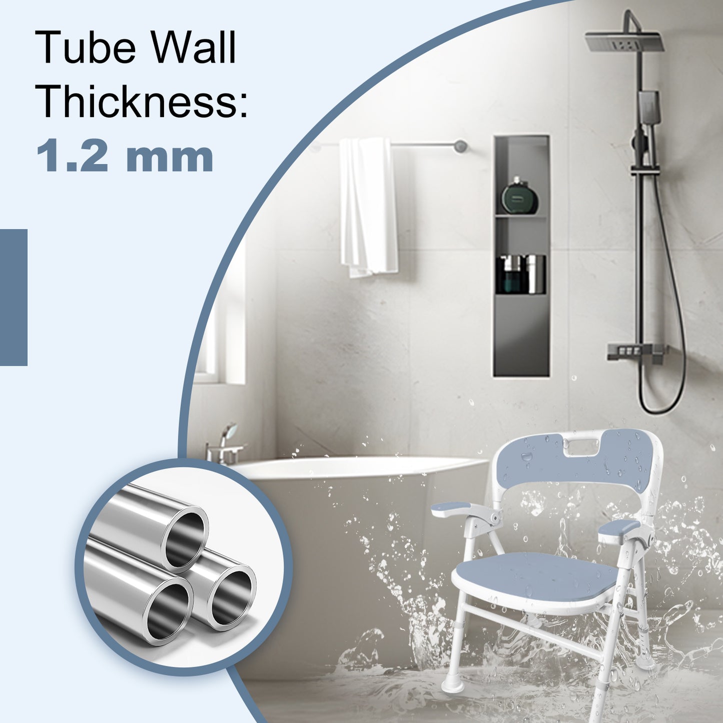 Instant-Fold Shower Chair w/ Adjustable Height & EVA Cushion