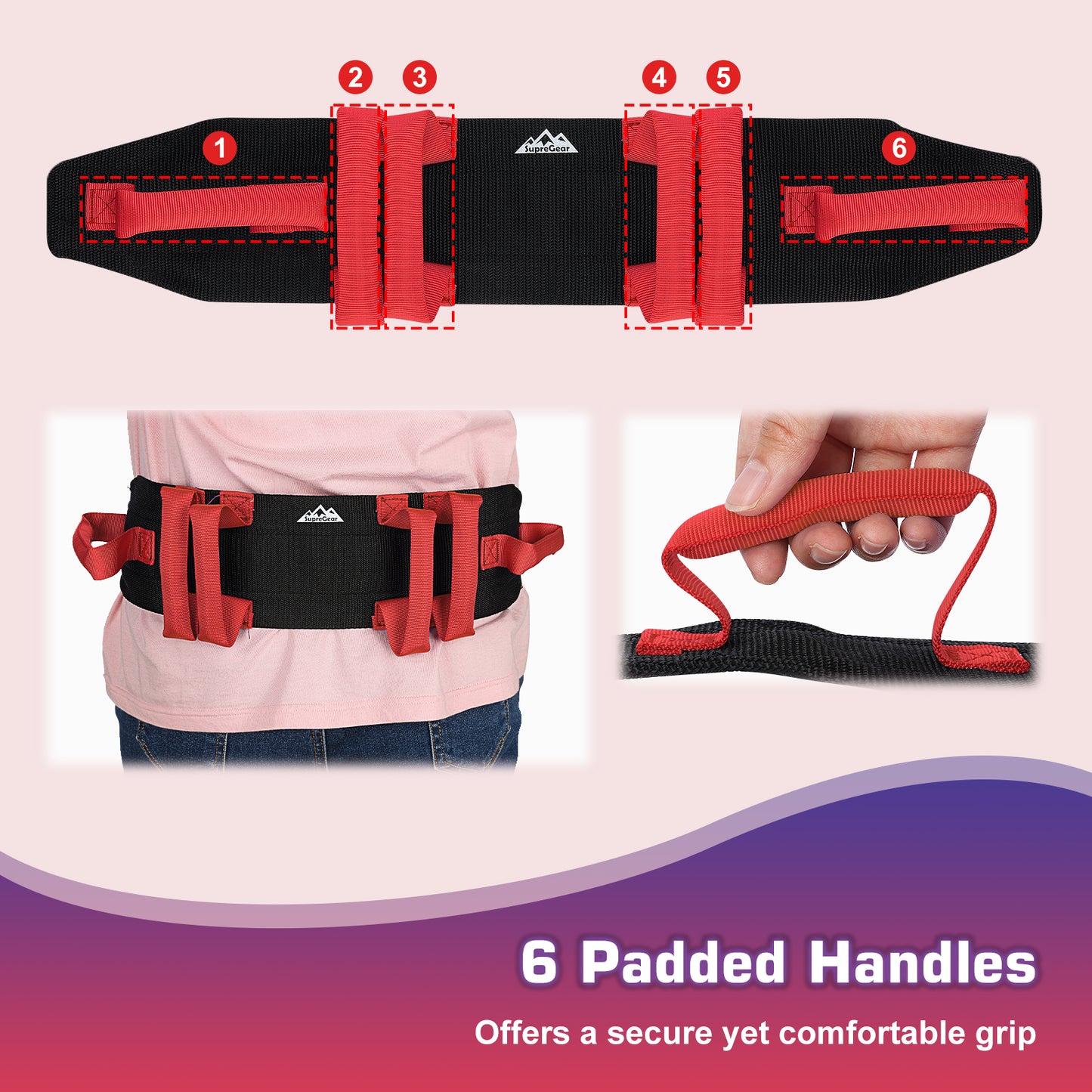 Gait Belt for Transfer Assistance, 4-Inch Strap, Supports Up to 300 lbs