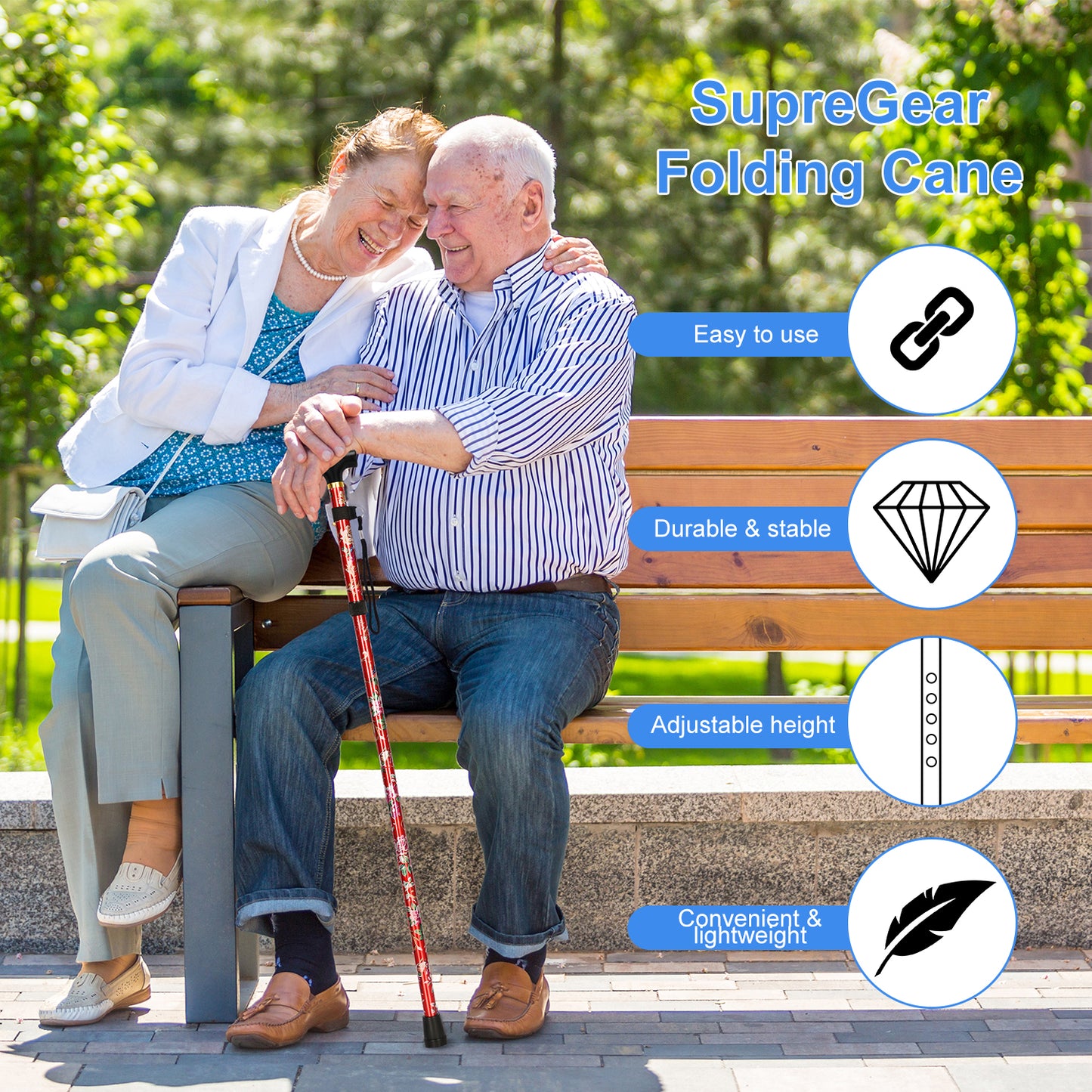 5-Level Adjustable Height Walking Stick Folding Cane