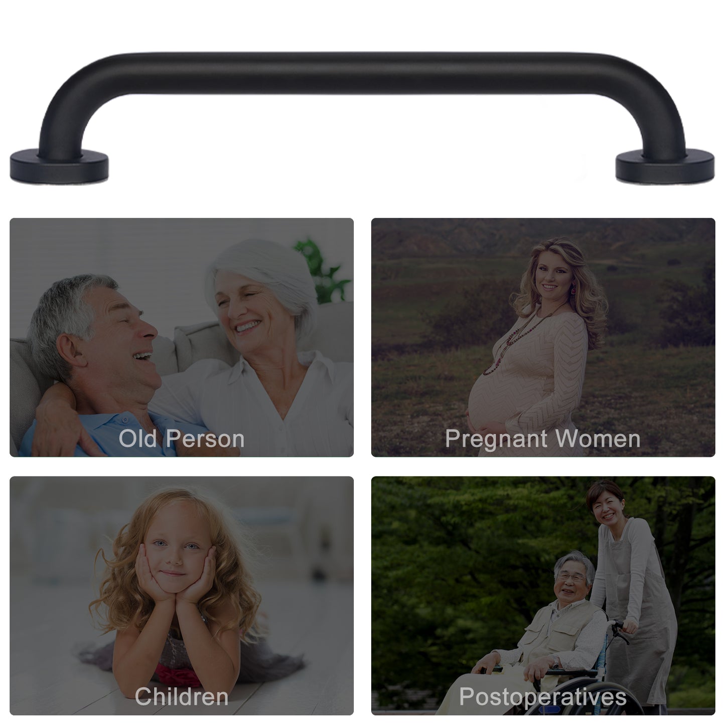 Non-Slip Black Bathroom Safety Grab Bar