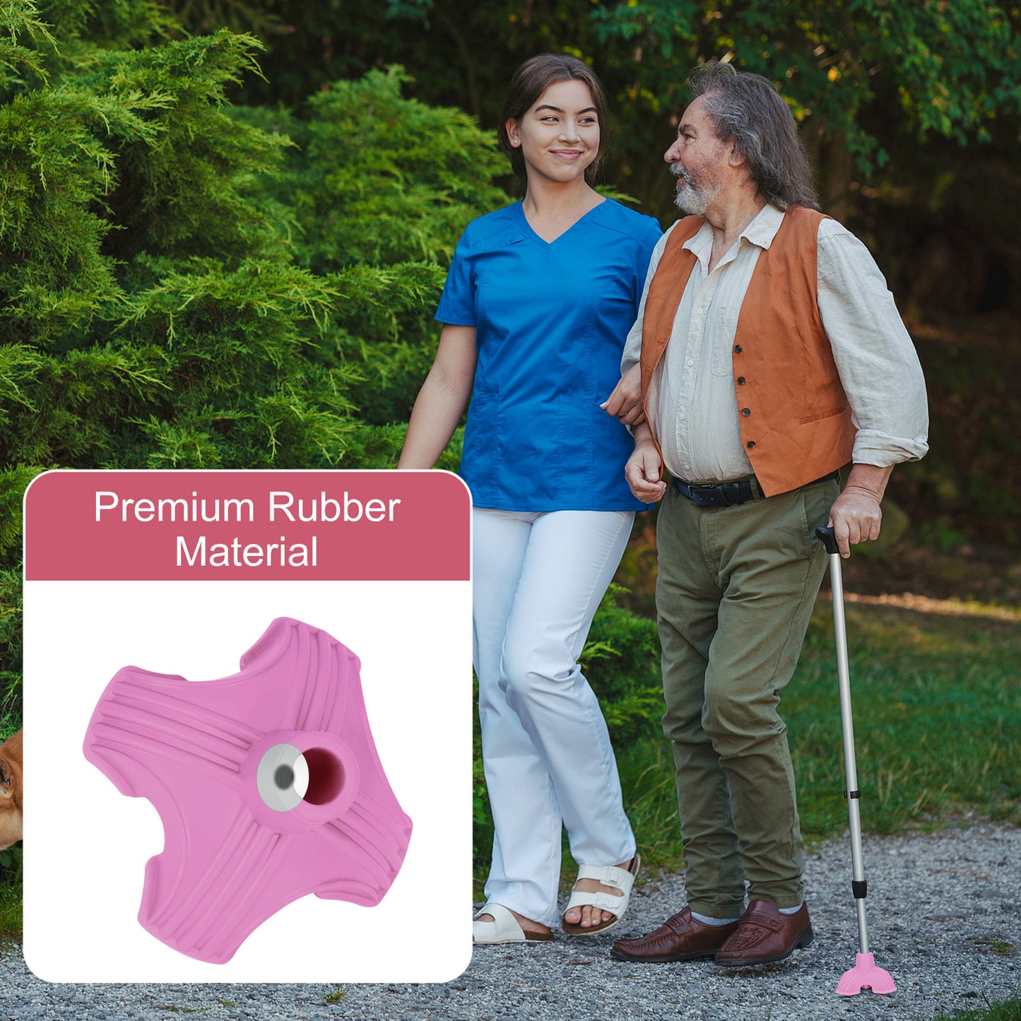 Self-Standing Cane Tip, 3/4 Inch Quad Rubber Base