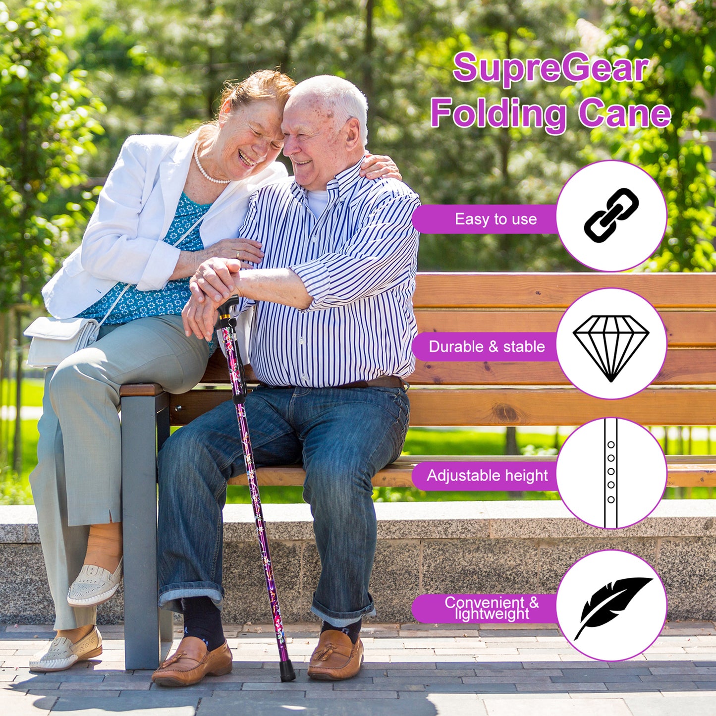 5-Level Adjustable Height Walking Stick Folding Cane