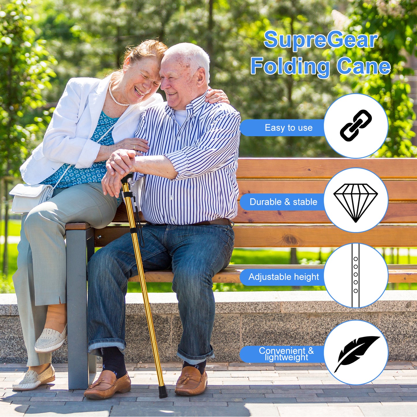 5-Level Adjustable Height Walking Stick Folding Cane