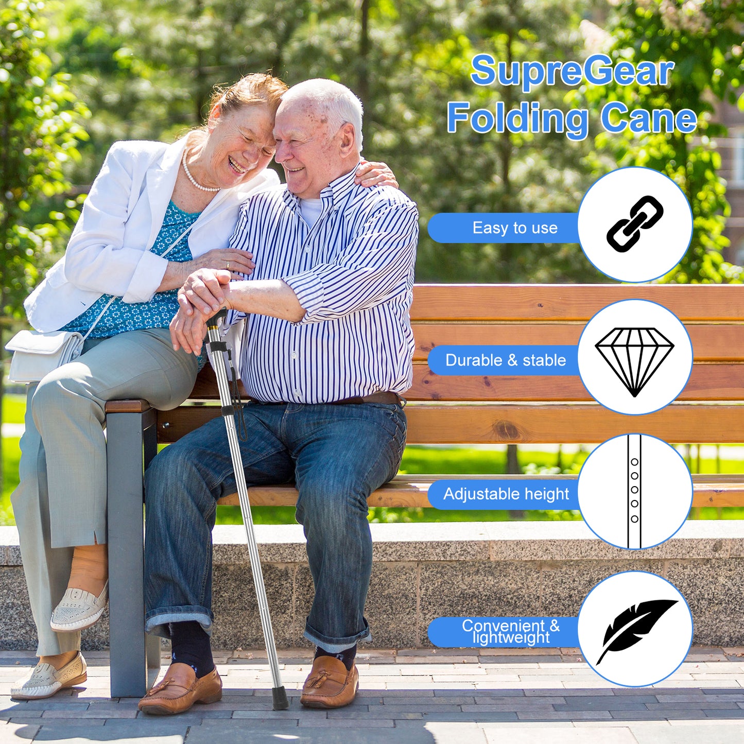 5-Level Adjustable Height Walking Stick Folding Cane