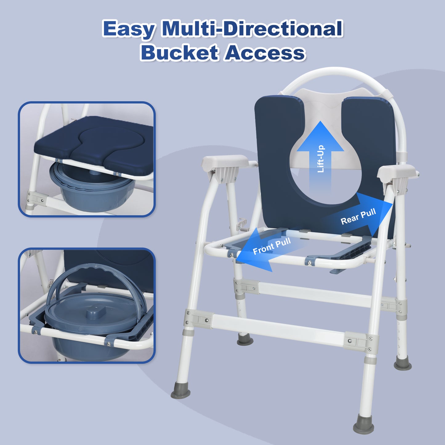 Aluminum Adjustable Folding Commode Chair, 330 lbs Capacity, Removable Bucket