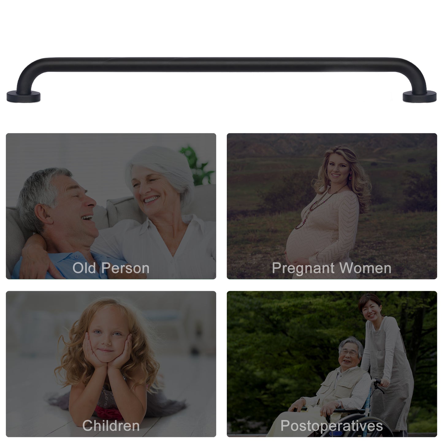 Non-Slip Black Bathroom Safety Grab Bar