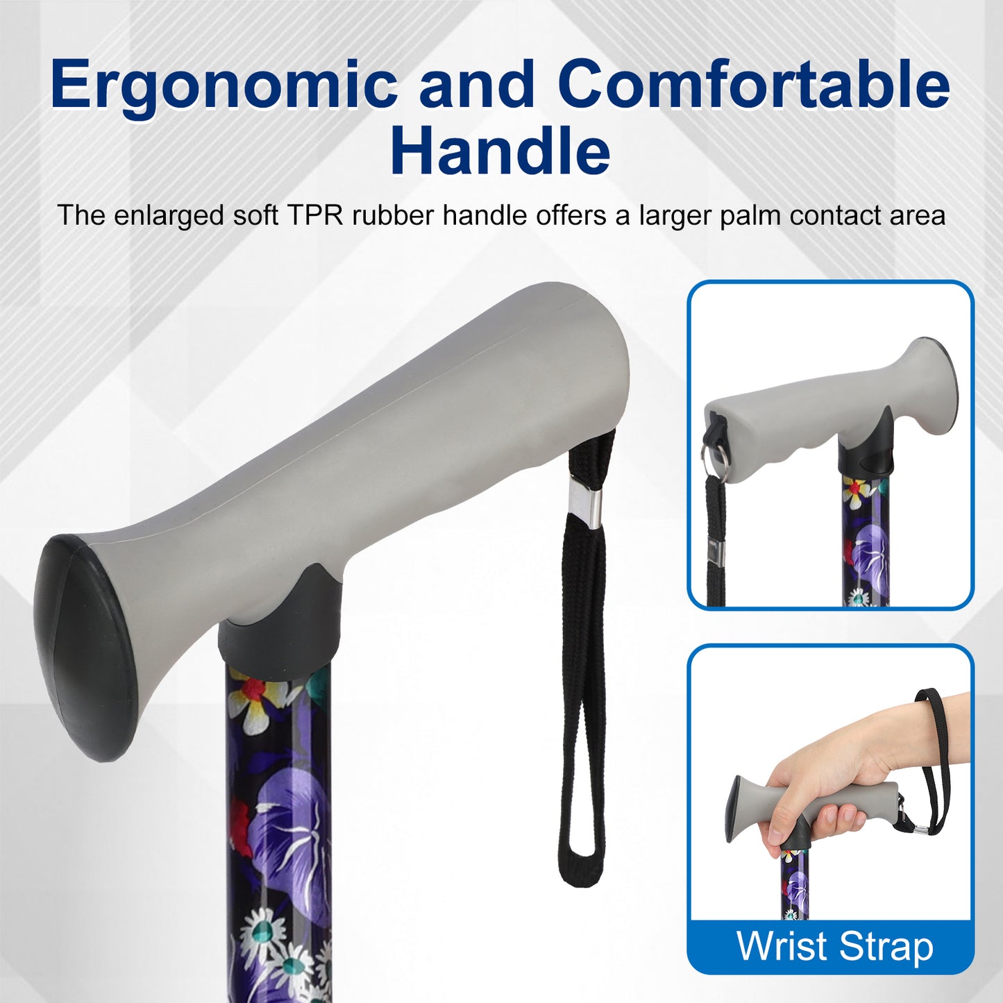 Folding Walking Cane, 5 Height Levels, Supports up to 250 lbs
