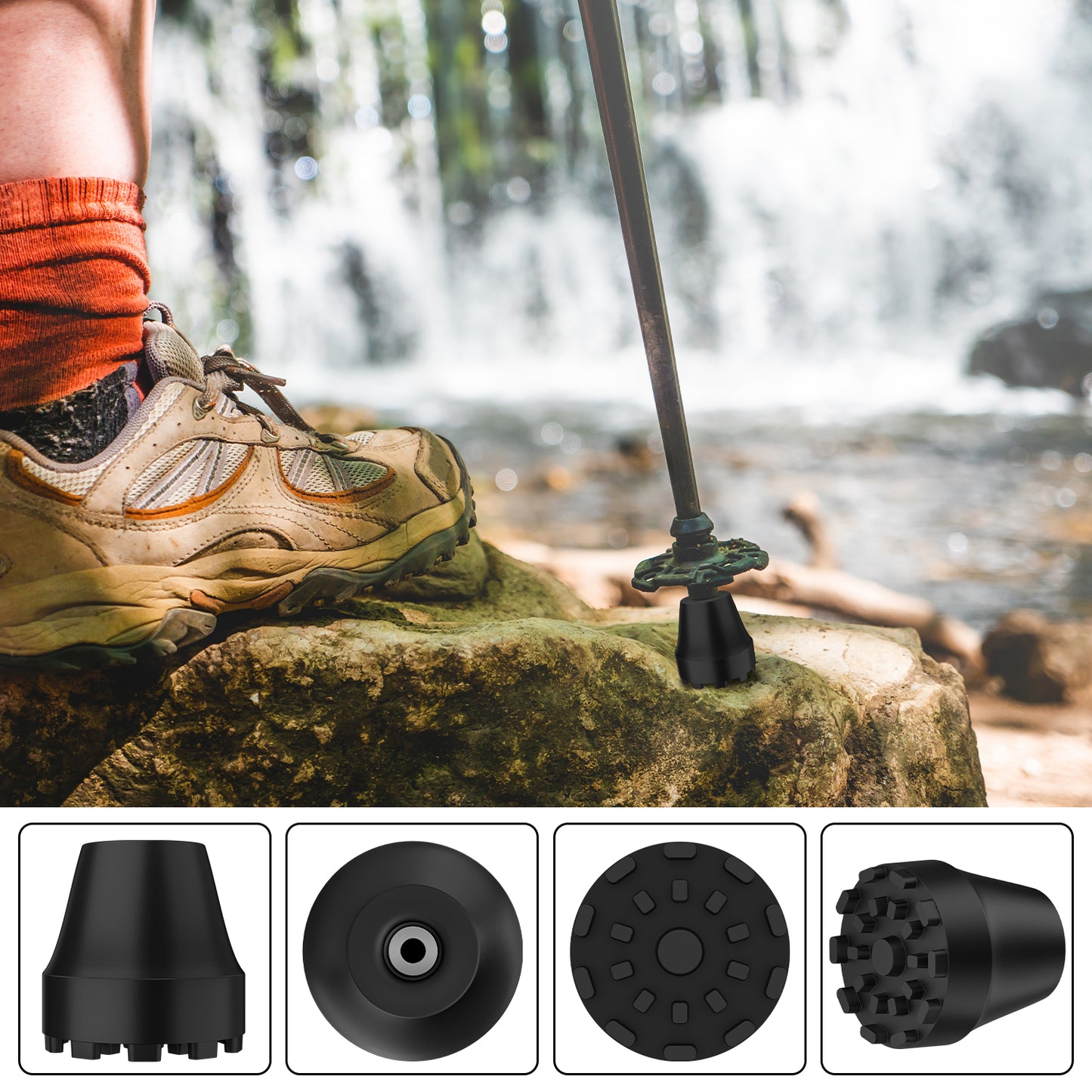 Trekking Pole Rubber Tips, Anti-Slip Shock-Absorbing, 0.43 Inch