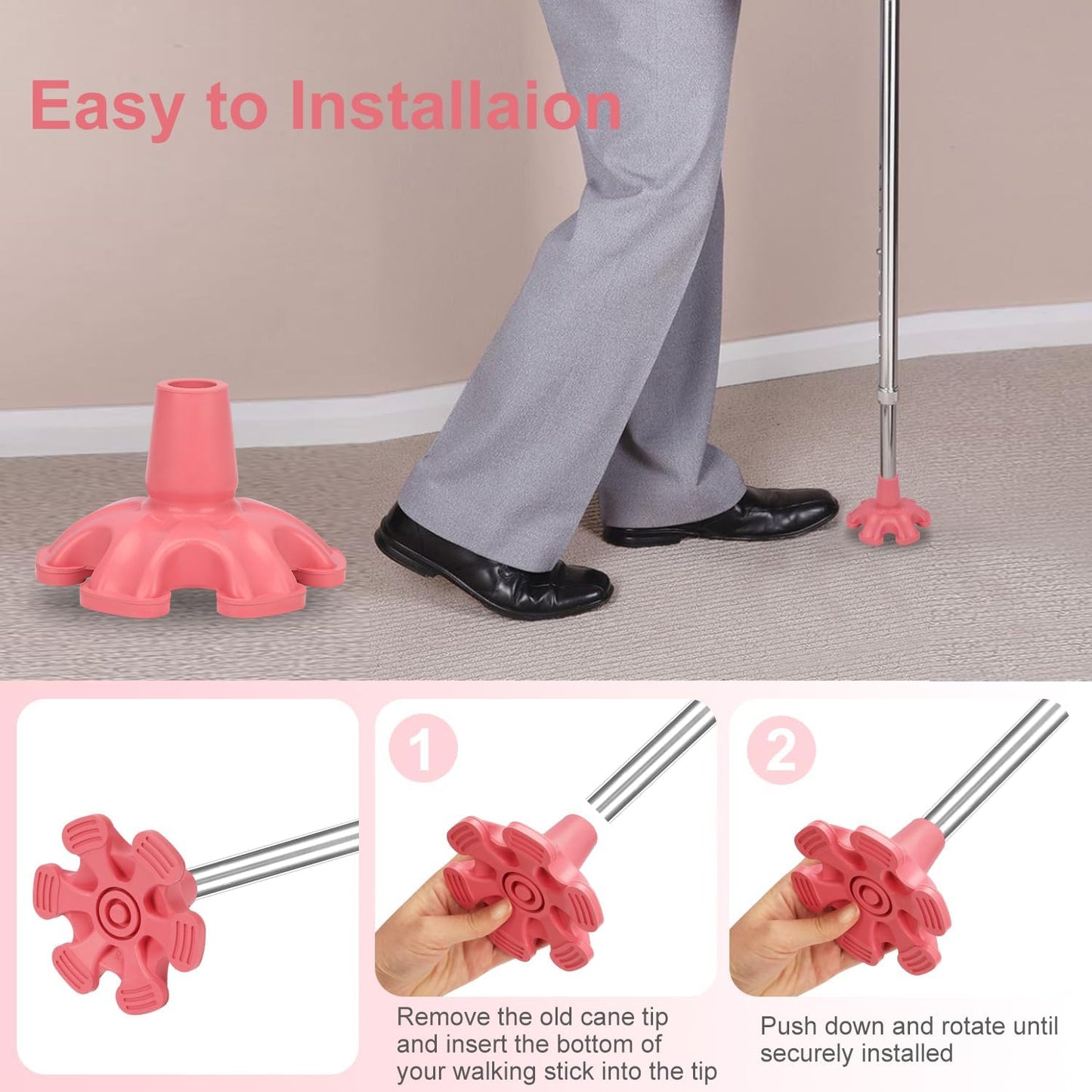 1 Pack Non-Slip Cane Tips with 6 Prong