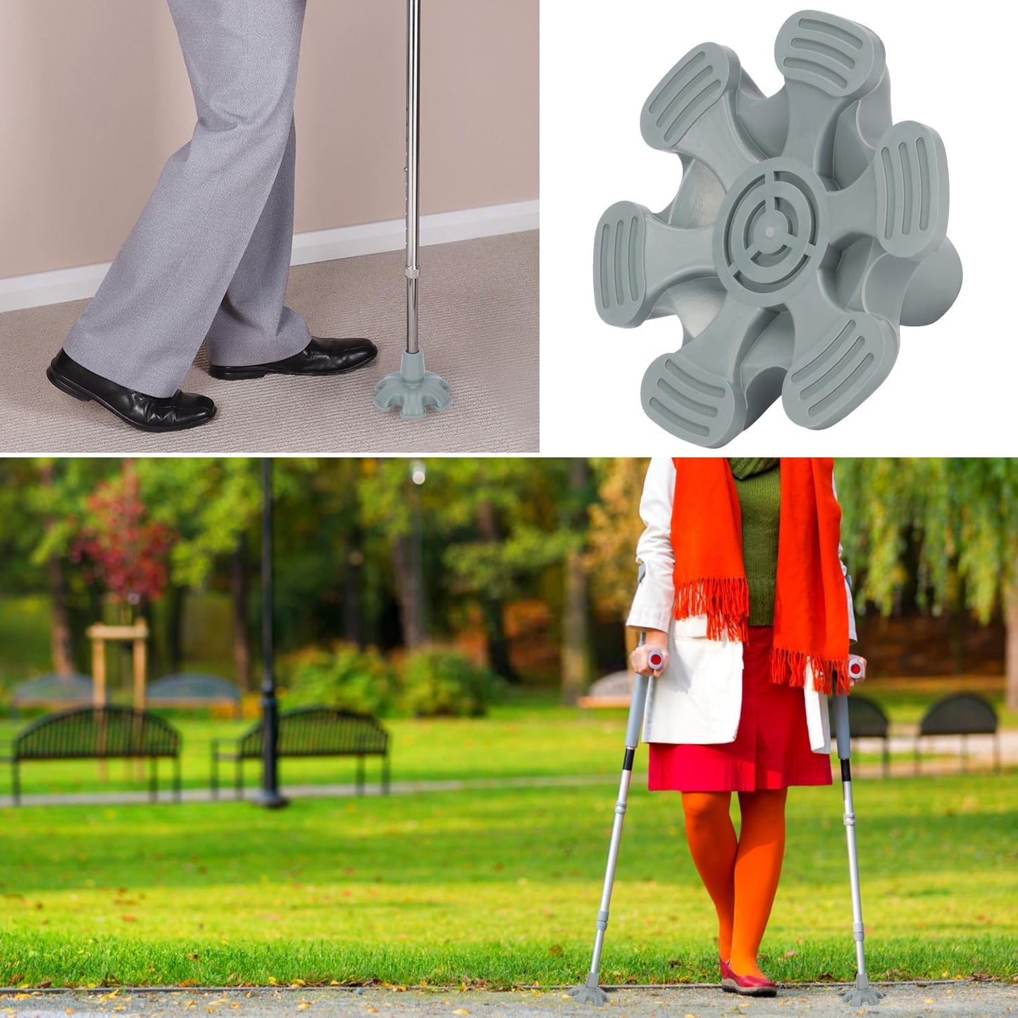 1 Pack Non-Slip Cane Tips with 6 Prong